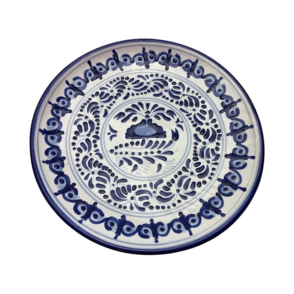 White and Blue Talavera Ali Pue Mexico Pottery Plate